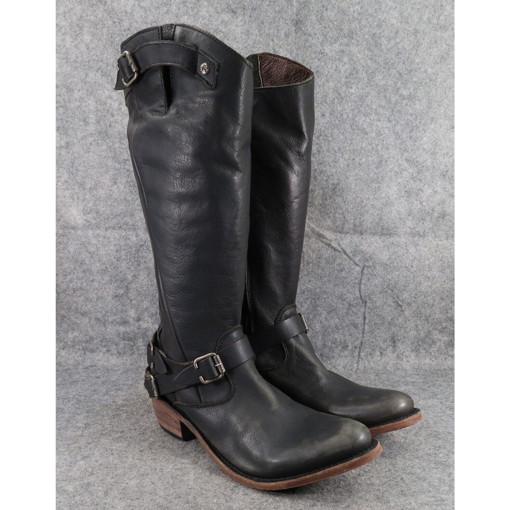 Liberty Black Boots Womens 9.5 Leather Western Riding Distressed Buckle Harness